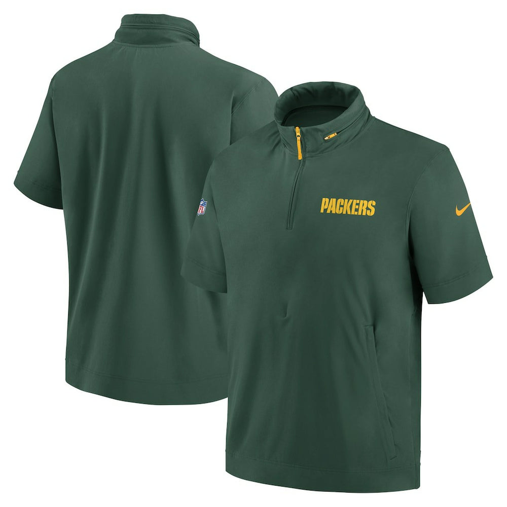 Green Bay Packers 2024 Sideline Coach Short Sleeve Half-Zip Hoodie Jacket Green - Nike