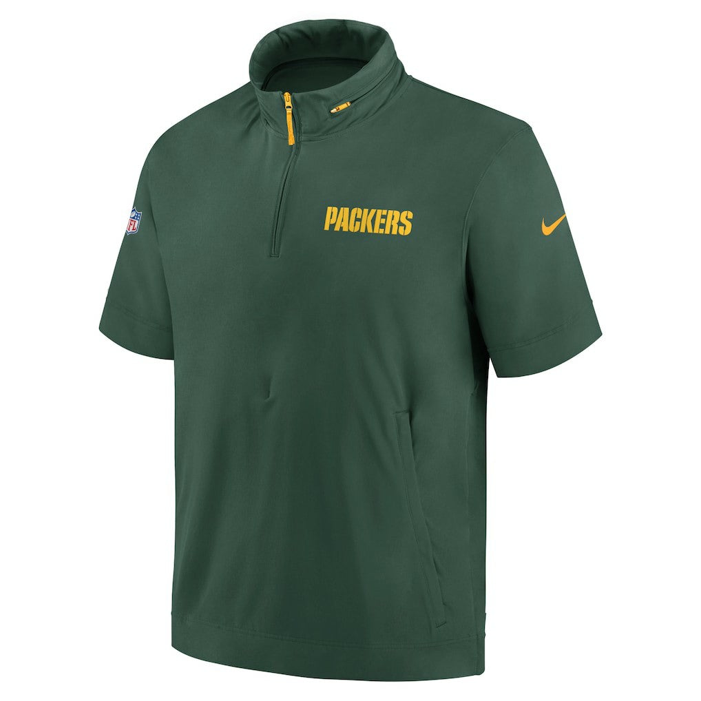 Green Bay Packers 2024 Sideline Coach Short Sleeve Half-Zip Hoodie Jacket Green - Nike