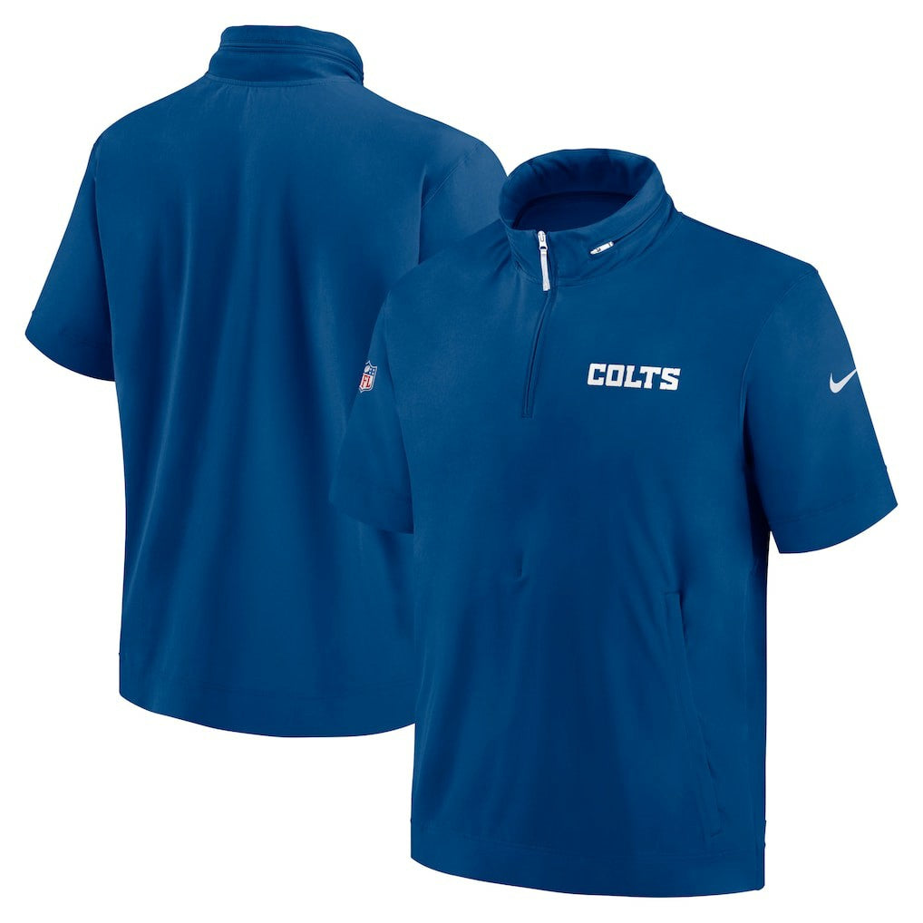 Indianapolis Colts 2024 Sideline Coach Short Sleeve Half-Zip Hoodie Jacket Royal - Nike