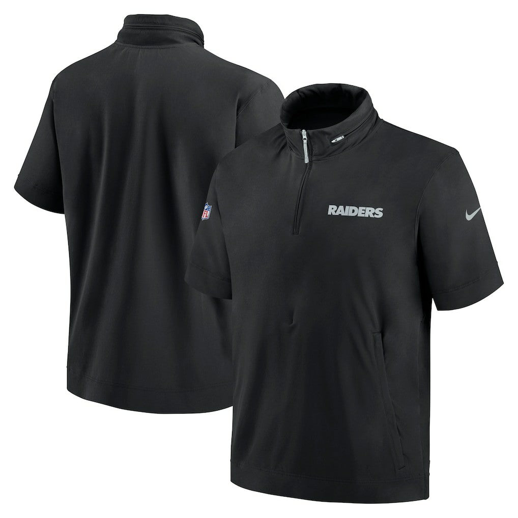 Las Vegas Raiders 2024 Sideline Coach Short Sleeve Half-Zip Hoodie Jacket Black - Nike
