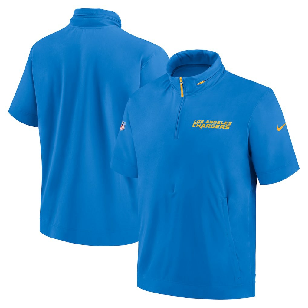Los Angeles Chargers 2024 Sideline Coach Short Sleeve Half-Zip Hoodie Jacket Powder Blue - Nike