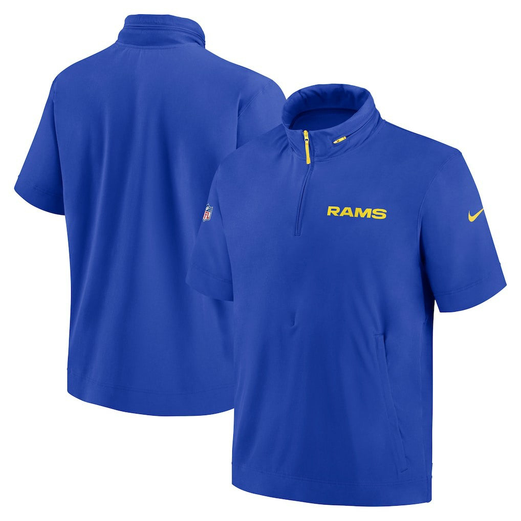Los Angeles Rams 2024 Sideline Coach Short Sleeve Half-Zip Hoodie Jacket Royal - Nike