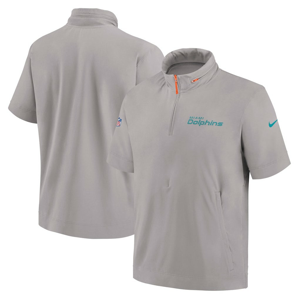 Miami Dolphins 2024 Sideline Coach Short Sleeve Half-Zip Hoodie Jacket Gray - Nike