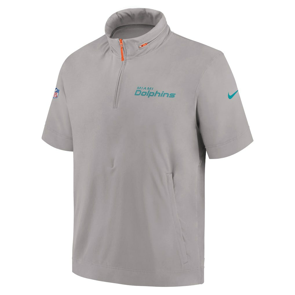 Miami Dolphins 2024 Sideline Coach Short Sleeve Half-Zip Hoodie Jacket Gray - Nike