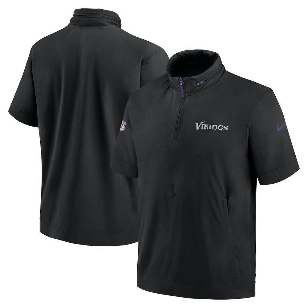 Minnesota Vikings 2024 Sideline Coach Short Sleeve Half-Zip Hoodie Jacket Black - Nike