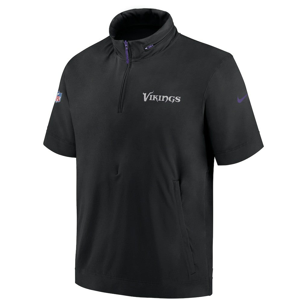 Minnesota Vikings 2024 Sideline Coach Short Sleeve Half-Zip Hoodie Jacket Black - Nike
