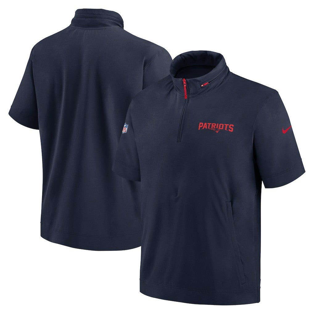 New England Patriots 2024 Sideline Coach Short Sleeve Half-Zip Hoodie Jacket Navy - Nike