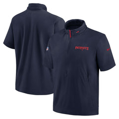 New England Patriots 2024 Sideline Coach Short Sleeve Half-Zip Hoodie Jacket Navy - Nike