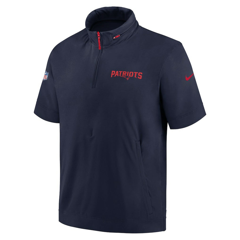 New England Patriots 2024 Sideline Coach Short Sleeve Half-Zip Hoodie Jacket Navy - Nike