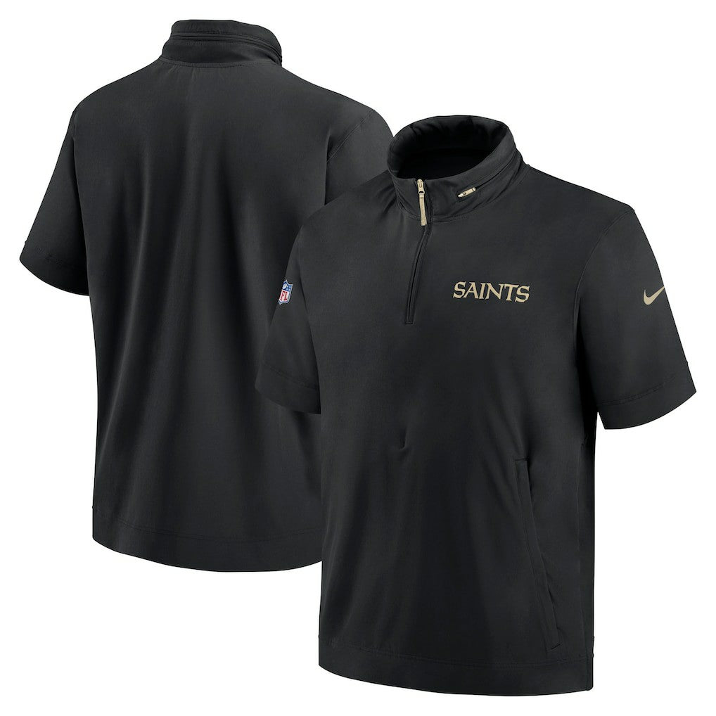 New Orleans Saints 2024 Sideline Coach Short Sleeve Half-Zip Hoodie Jacket Black - Nike