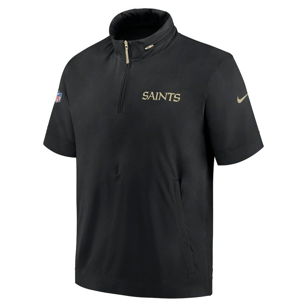 New Orleans Saints 2024 Sideline Coach Short Sleeve Half-Zip Hoodie Jacket Black - Nike