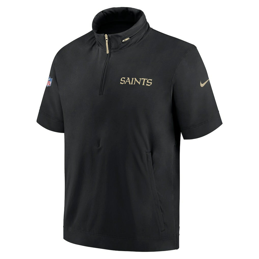 New Orleans Saints 2024 Sideline Coach Short Sleeve Half-Zip Hoodie Jacket Black - Nike