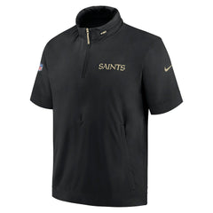 New Orleans Saints 2024 Sideline Coach Short Sleeve Half-Zip Hoodie Jacket Black - Nike