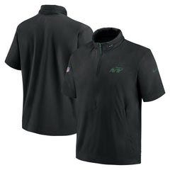 New York Jets 2024 Sideline Coach Short Sleeve Half-Zip Hoodie Jacket Black - Nike