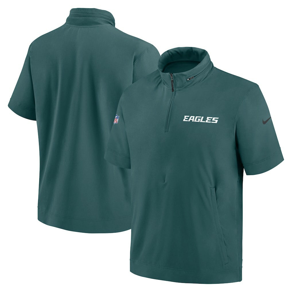 Philadelphia Eagles 2024 Sideline Coach Short Sleeve Half-Zip Hoodie Jacket Midnight Green - Nike
