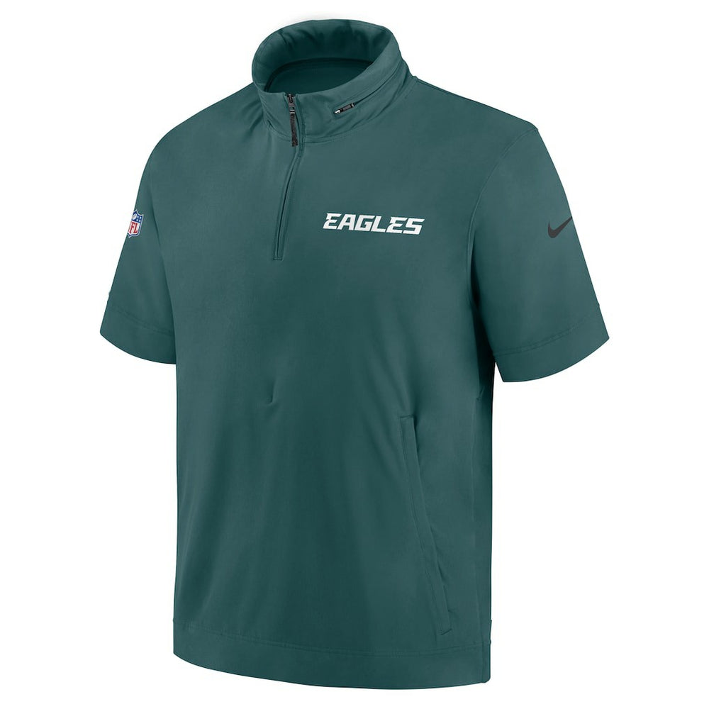 Philadelphia Eagles 2024 Sideline Coach Short Sleeve Half-Zip Hoodie Jacket Midnight Green - Nike