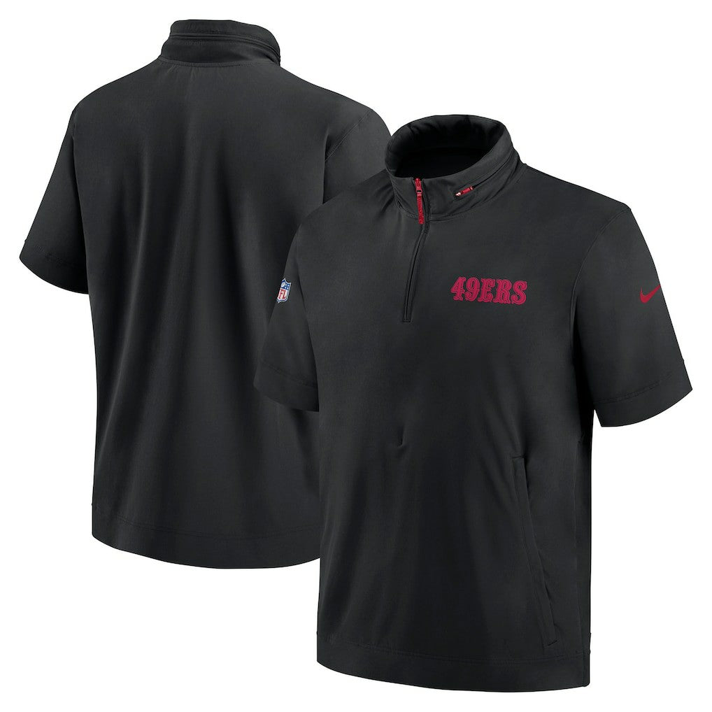 San Francisco 49ers 2024 Sideline Coach Short Sleeve Half-Zip Hoodie Jacket Black - Nike