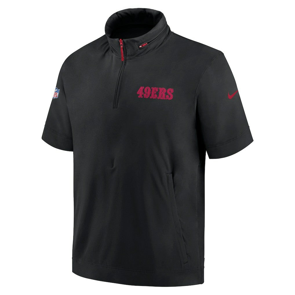 San Francisco 49ers 2024 Sideline Coach Short Sleeve Half-Zip Hoodie Jacket Black - Nike