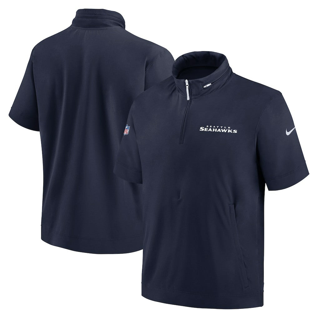 Seattle Seahawks 2024 Sideline Coach Short Sleeve Half-Zip Hoodie Jacket College Navy - Nike