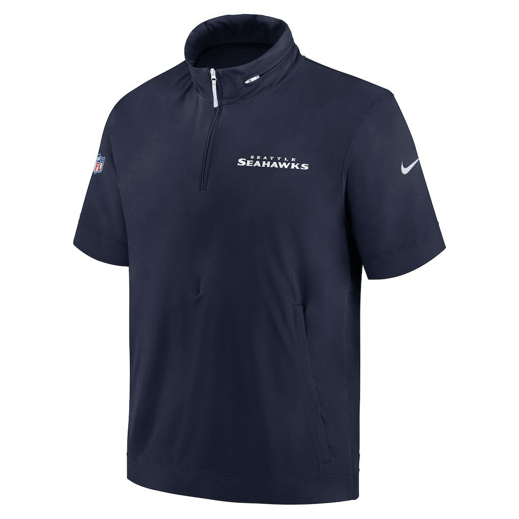 Seattle Seahawks 2024 Sideline Coach Short Sleeve Half-Zip Hoodie Jacket College Navy - Nike