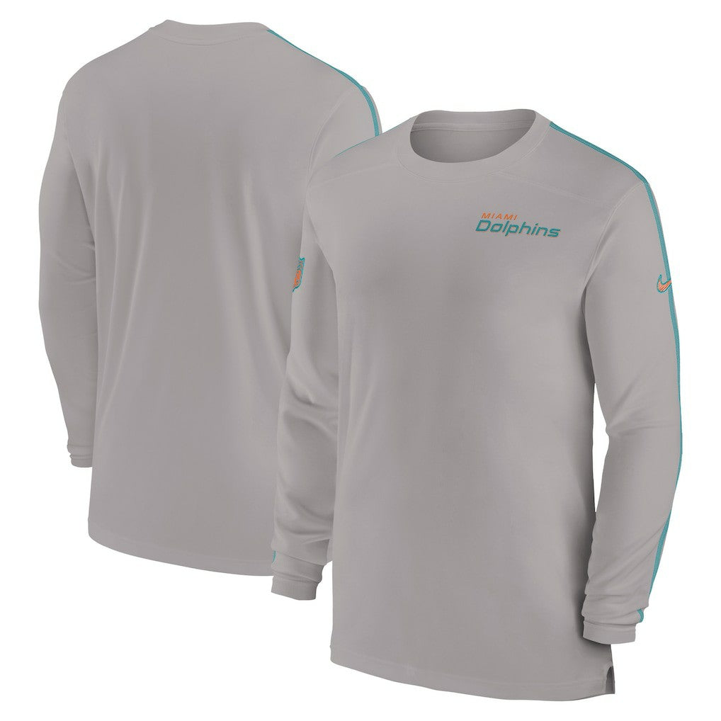 Miami Dolphins Sideline Coach UV Performance Long Sleeve T-Shirt Gray - Nike