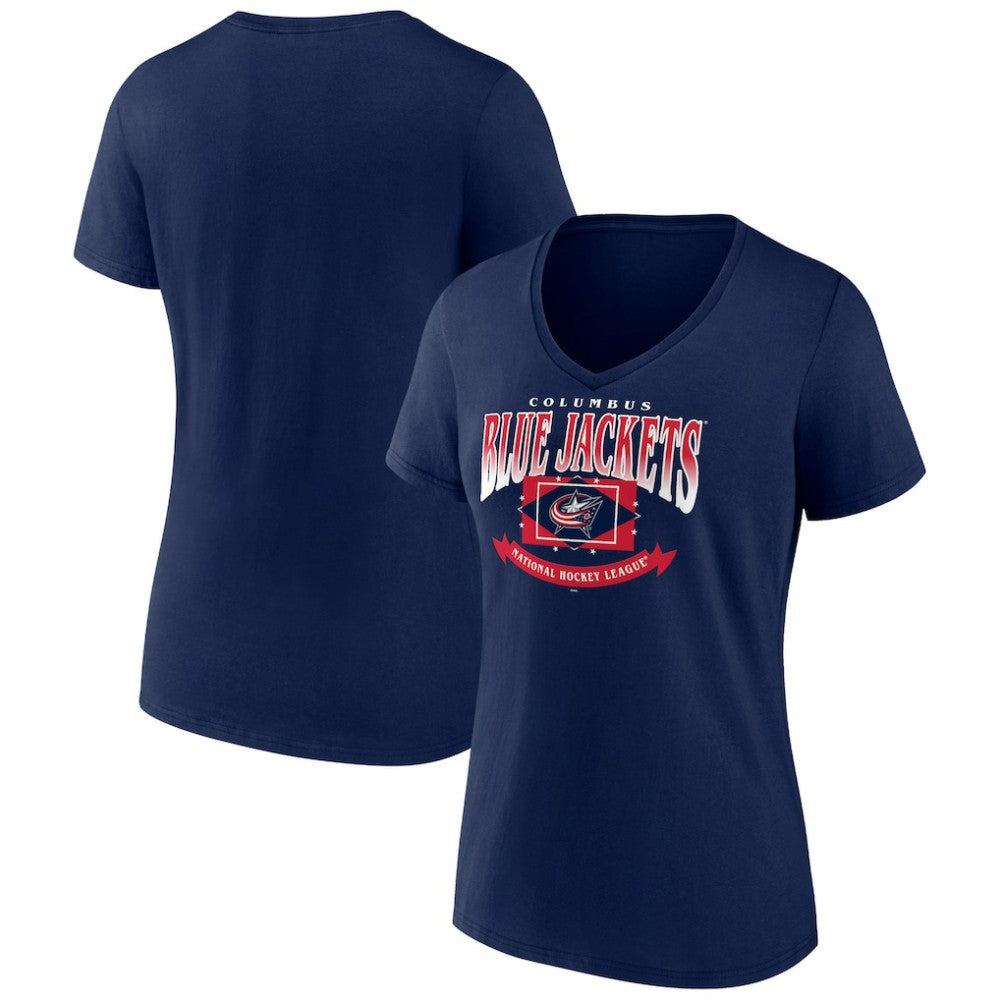 Columbus Blue Jackets - Women's Slapshot V-Neck T-Shirt Navy