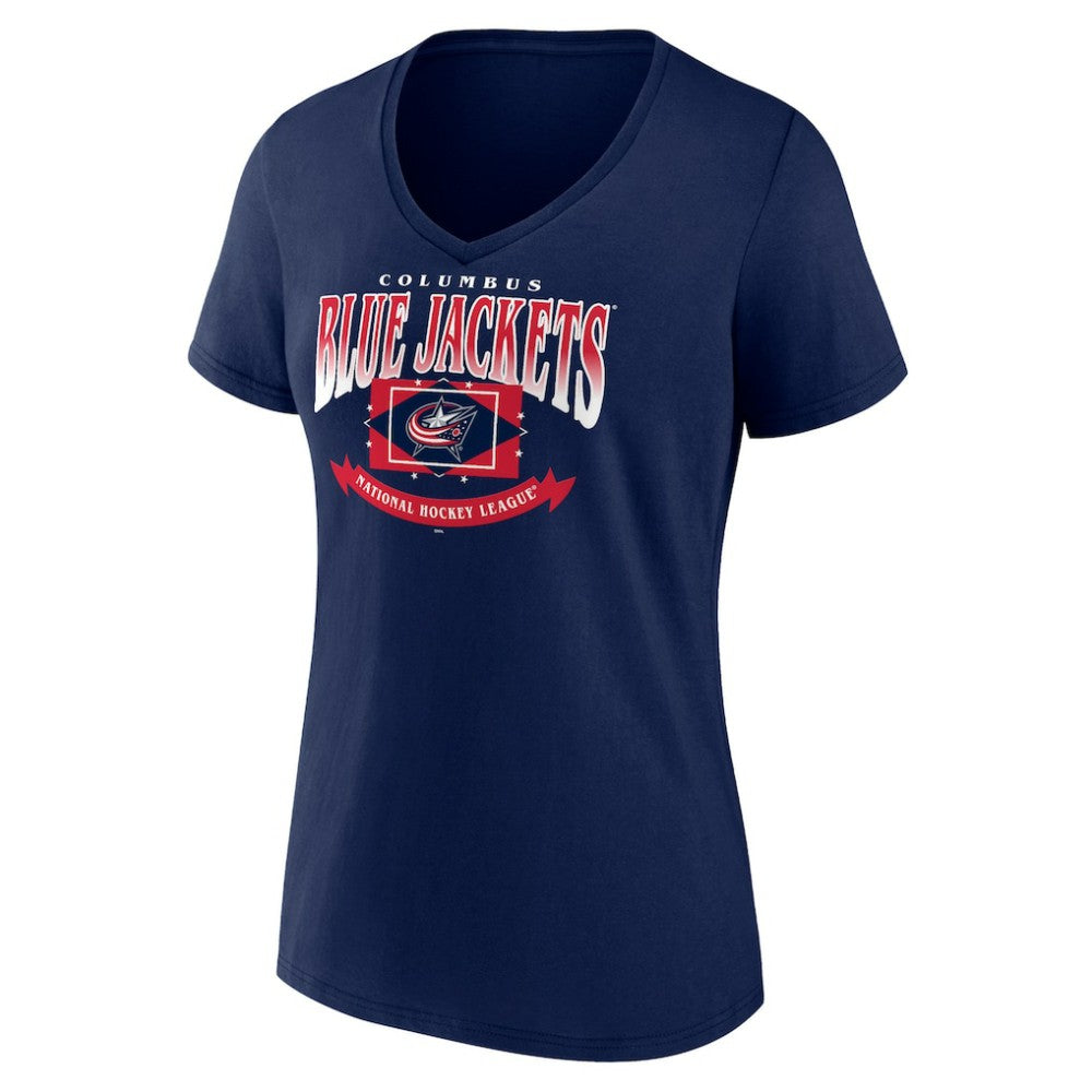 Columbus Blue Jackets - Women's Slapshot V-Neck T-Shirt Navy