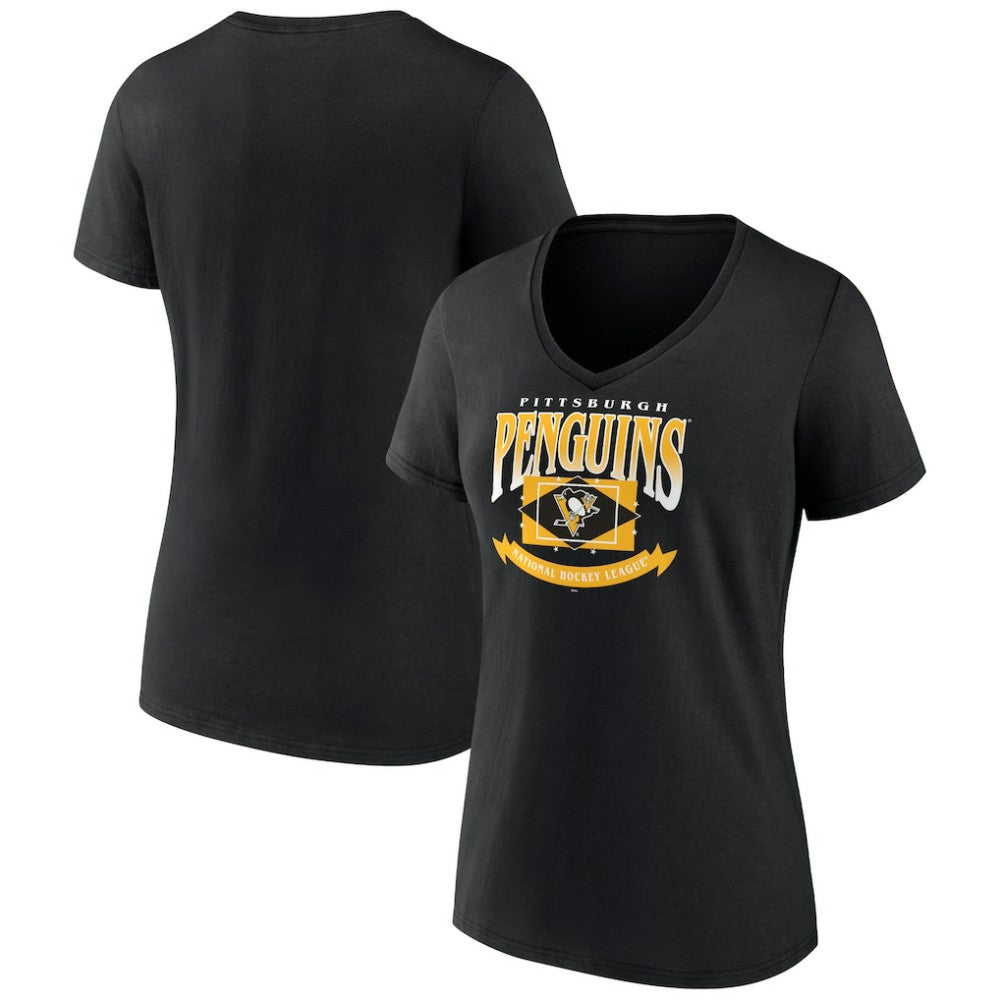 Pittsburgh Penguins Women's Slapshot V-Neck T-Shirt Black