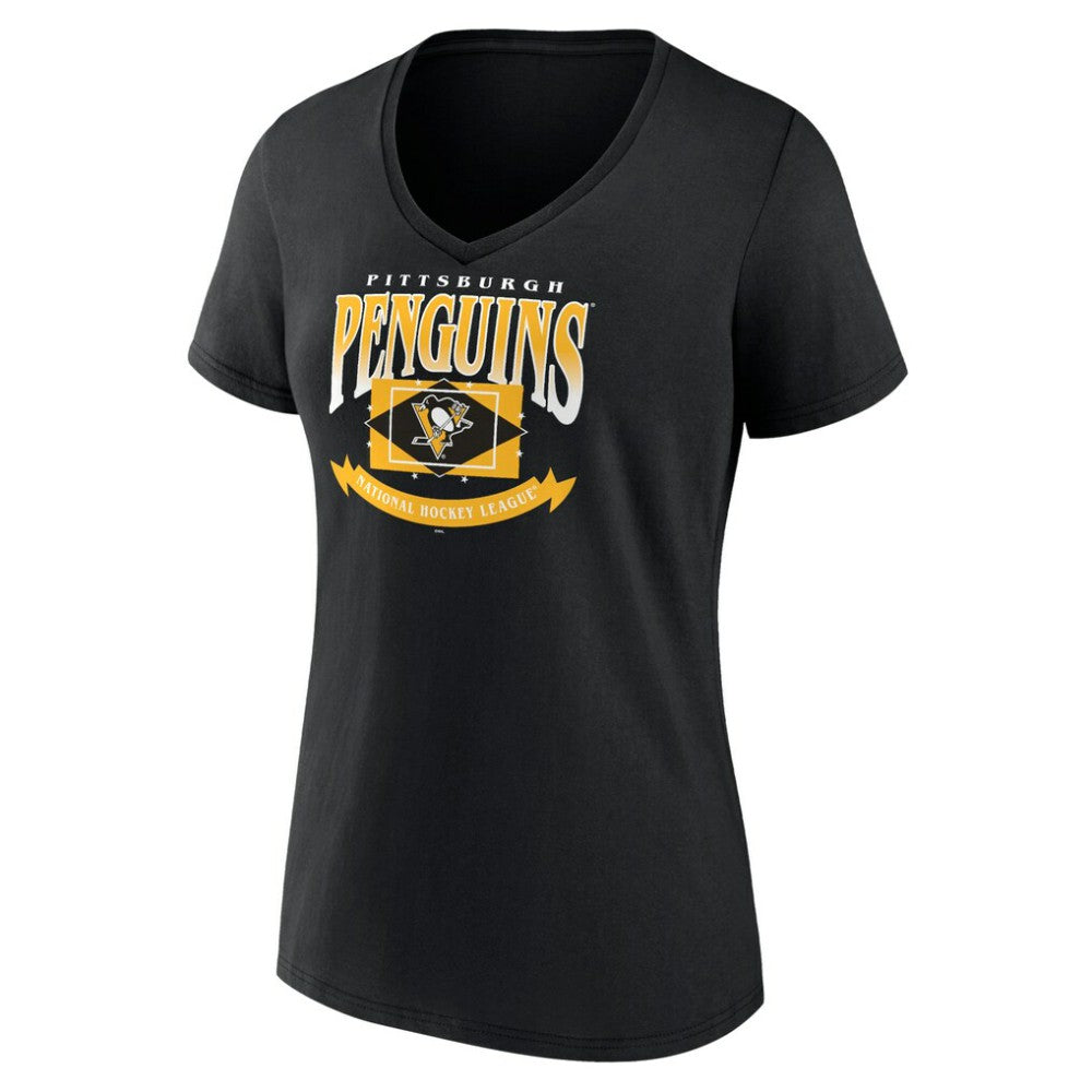 Pittsburgh Penguins Women's Slapshot V-Neck T-Shirt Black