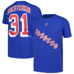 Igor Shesterkin New York Rangers Youth Player Name & Number T-Shirt Blue
