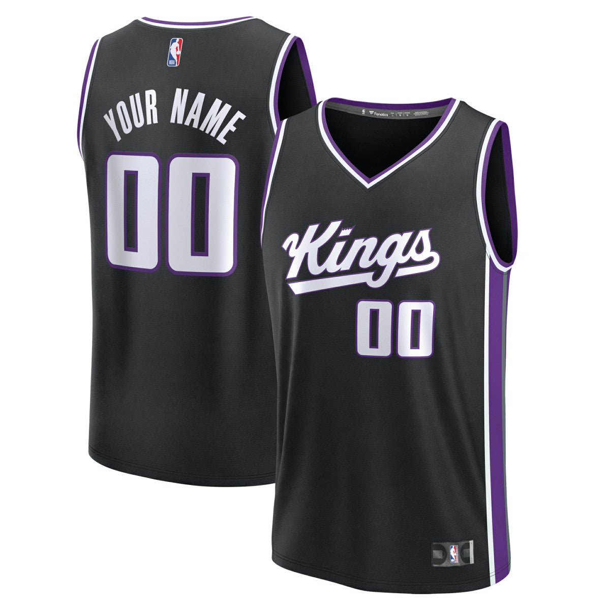 Fanatics - Sacramento Kings Youth Fast Break Custom Replica Jersey - Black - Icon Edition