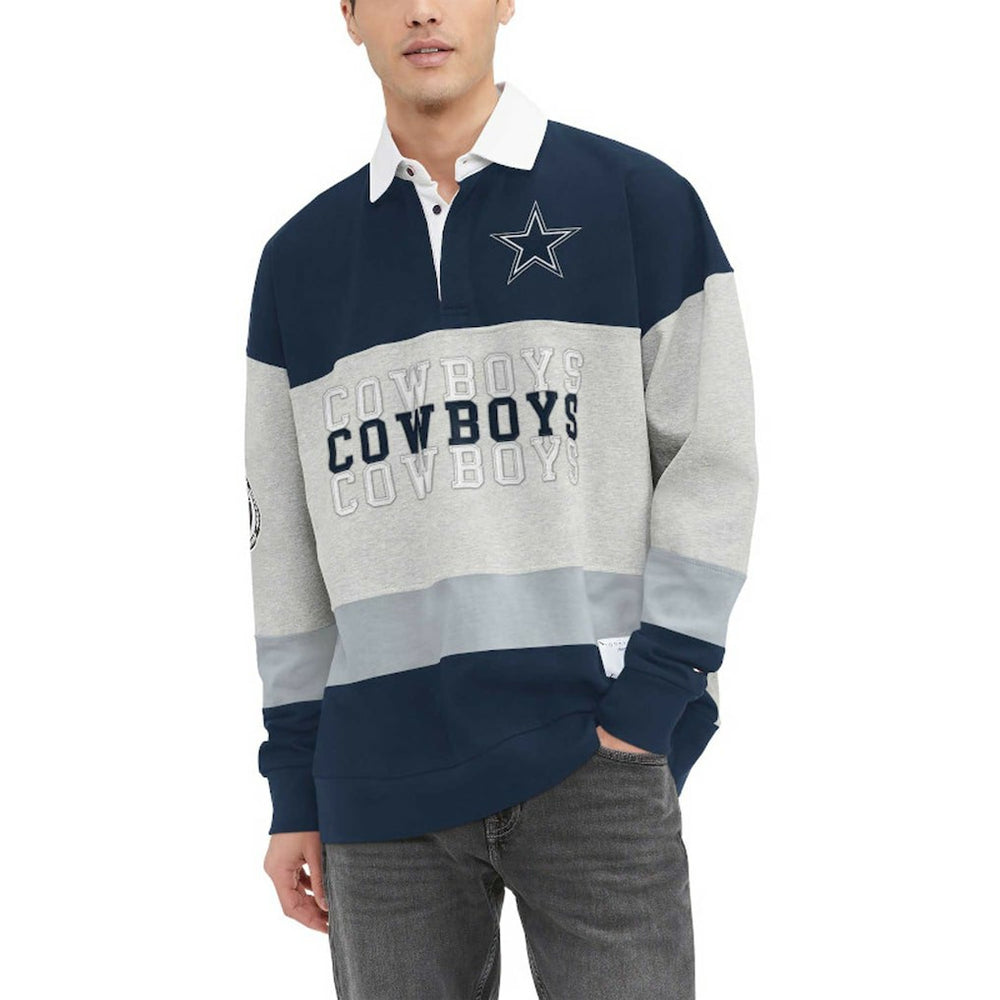 Dallas Cowboys Tommy Hilfiger Connor Oversized Rugby Long Sleeve Polo Heather Gray/Navy - NFL