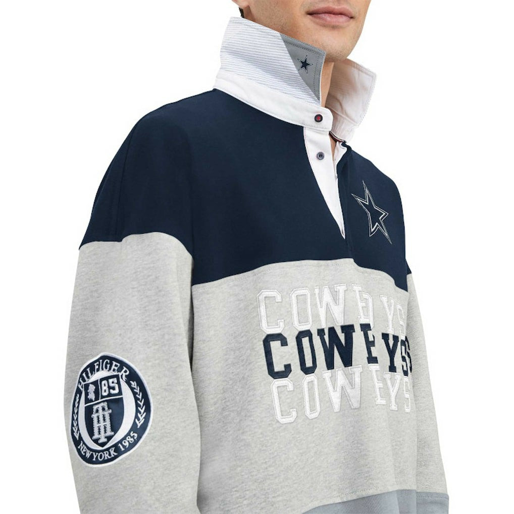Dallas Cowboys Tommy Hilfiger Connor Oversized Rugby Long Sleeve Polo Heather Gray/Navy - NFL