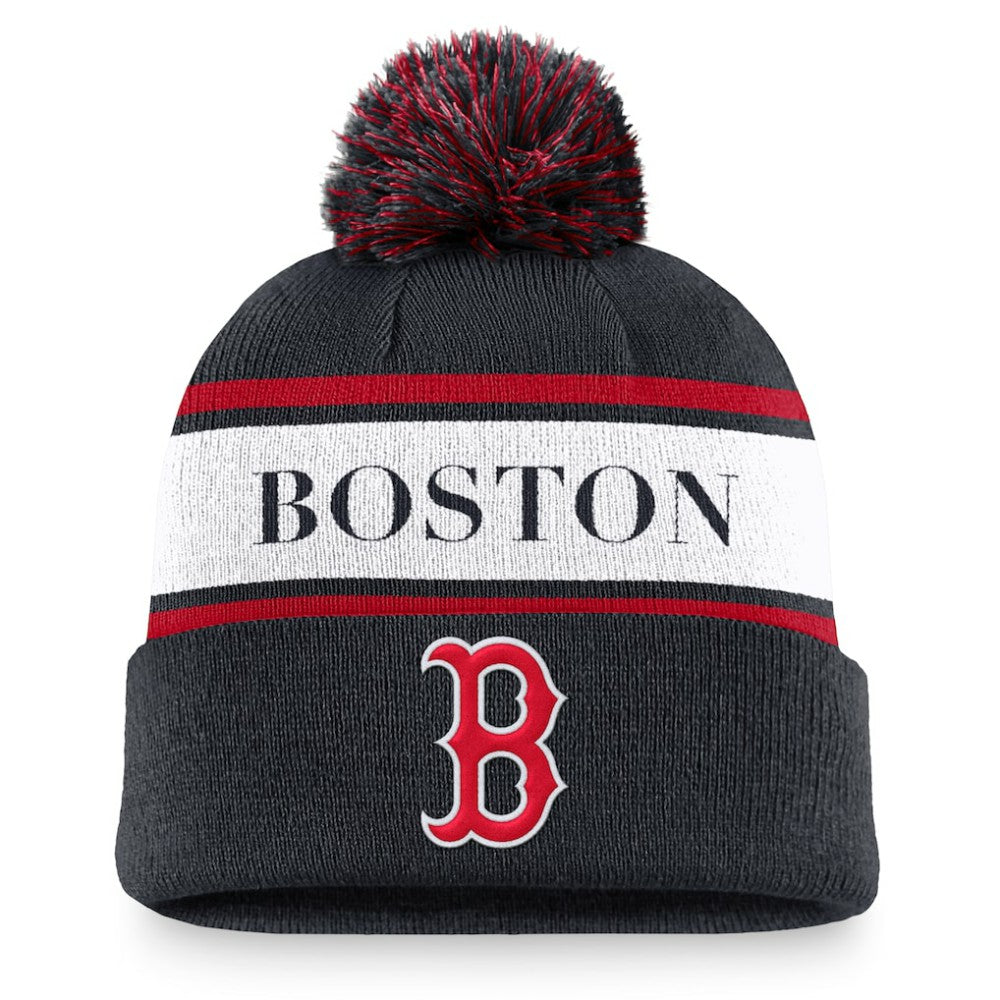 Boston Red Sox Nike Team Stripe Peak Cuffed Knit Hat with Pom Near Me