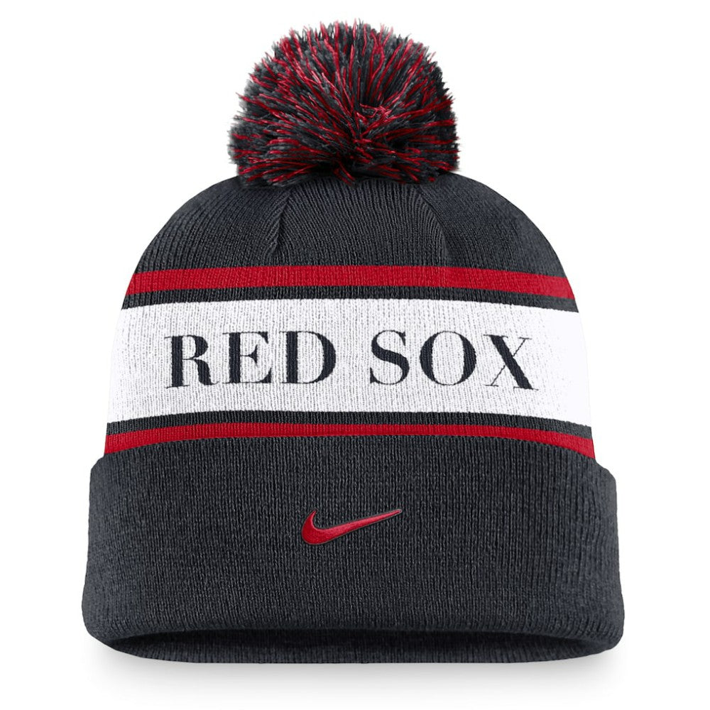 Boston Red Sox Nike Team Stripe Peak Cuffed Knit Hat with Pom Near Me