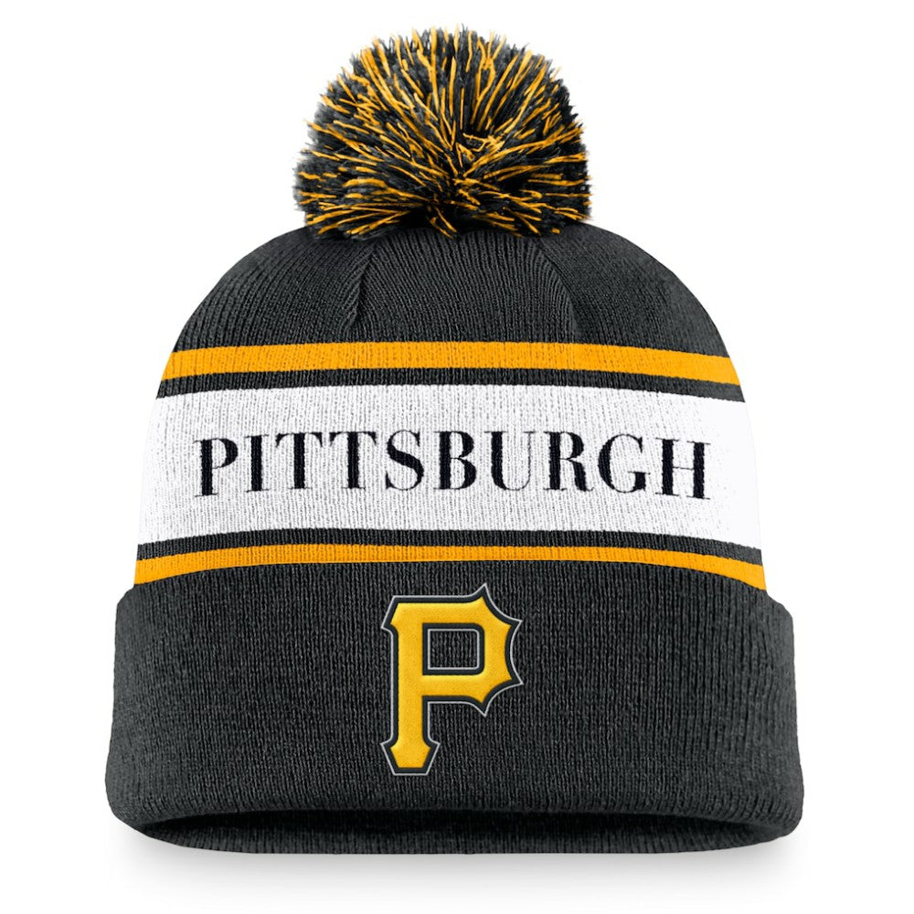Pittsburgh Pirates Nike Team Stripe Peak Cuffed Knit Hat with Pom On Sale