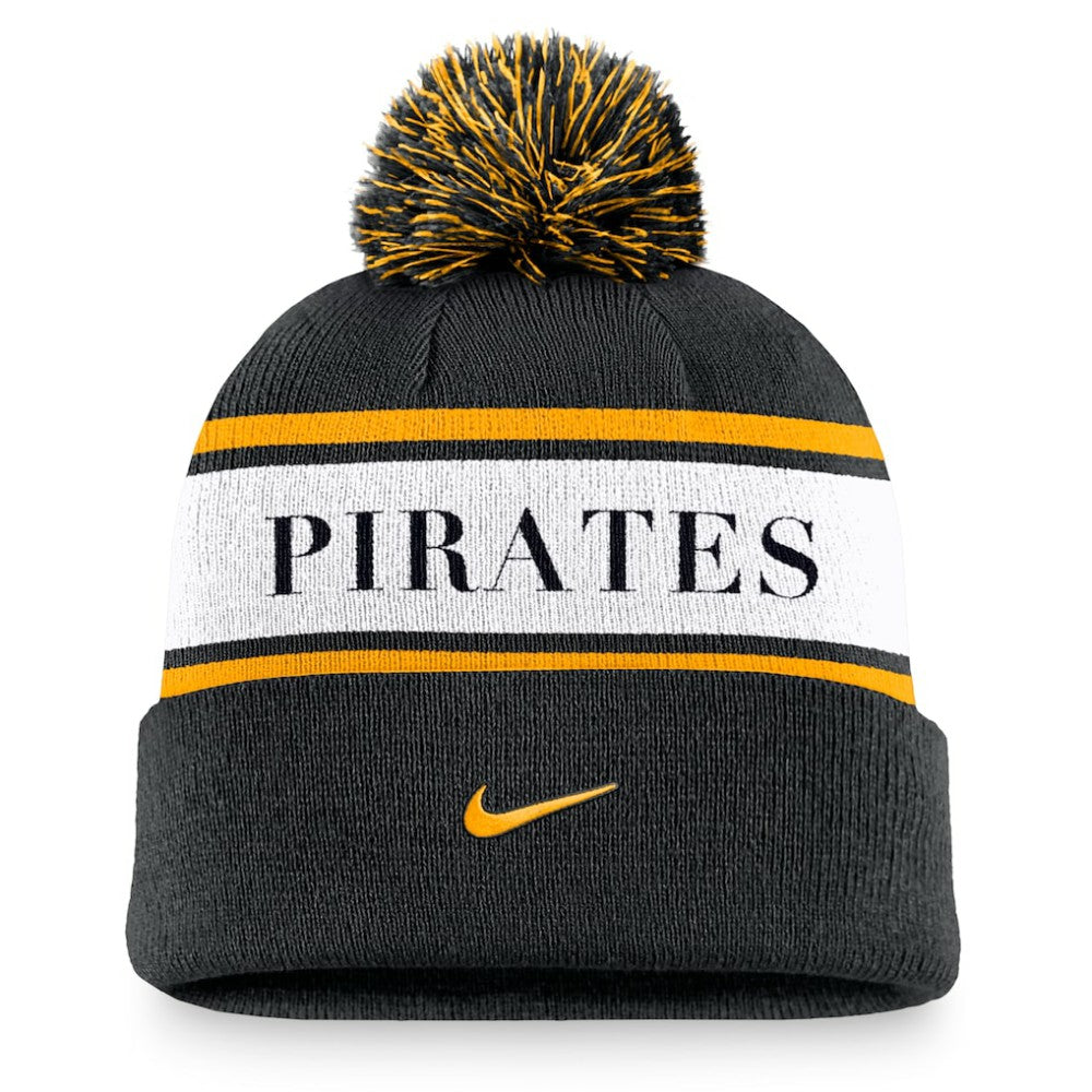 Pittsburgh Pirates Nike Team Stripe Peak Cuffed Knit Hat with Pom On Sale