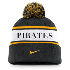 Pittsburgh Pirates Nike Team Stripe Peak Cuffed Knit Hat with Pom On Sale