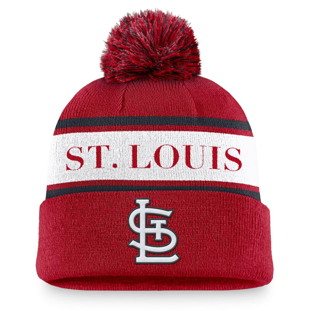 St. Louis Cardinals Nike Team Stripe Peak Cuffed Knit Hat with Pom On Sale