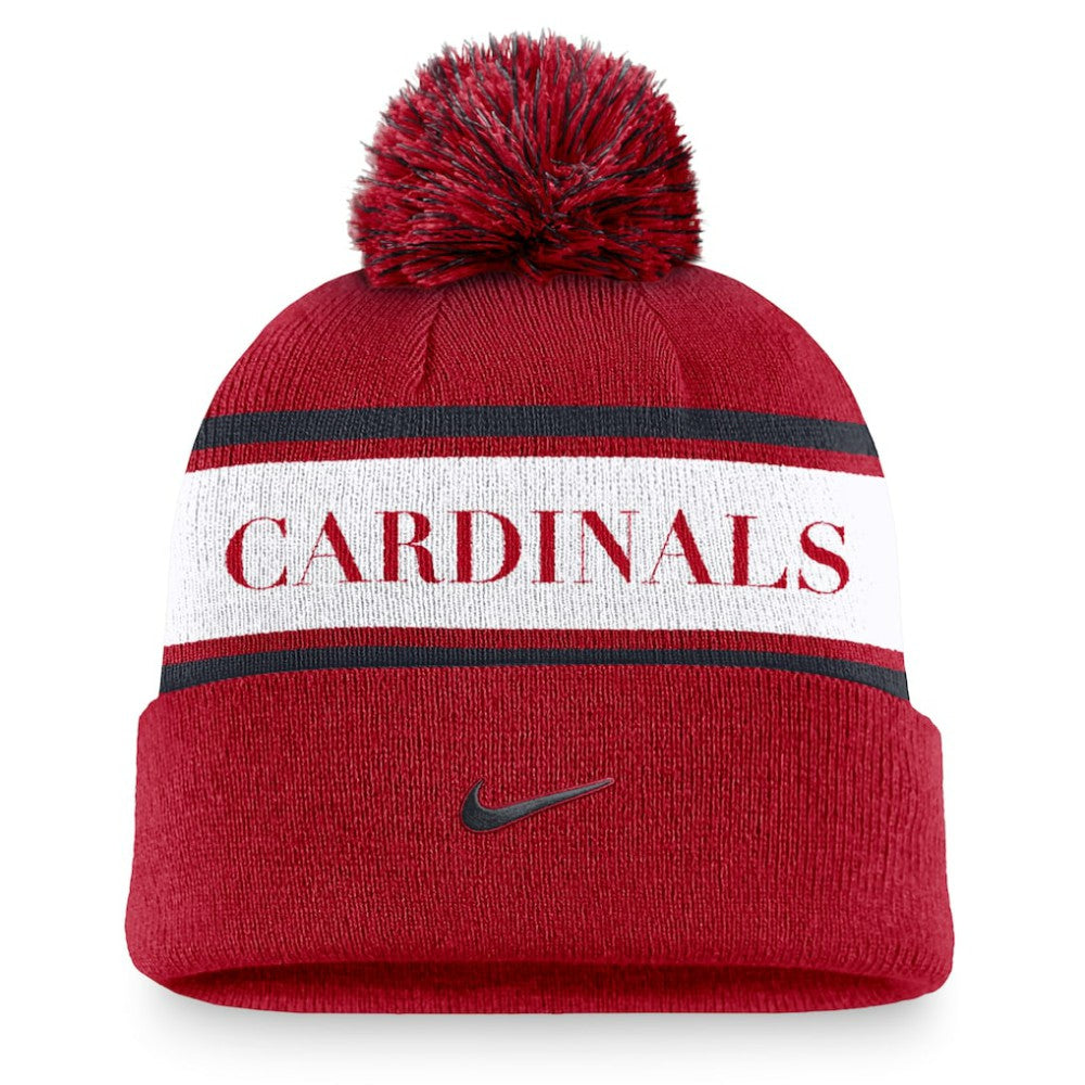 St. Louis Cardinals Nike Team Stripe Peak Cuffed Knit Hat with Pom On Sale