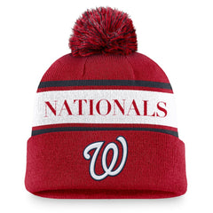 Washington Nationals Nike Team Stripe Peak Cuffed Knit Hat with Pom for sale