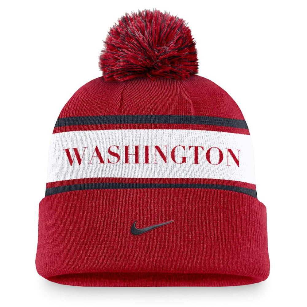 Washington Nationals Nike Team Stripe Peak Cuffed Knit Hat with Pom for sale