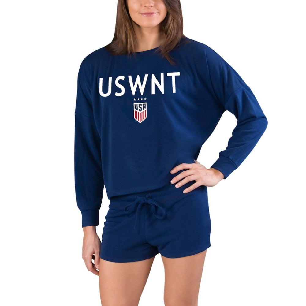 USWNT Concepts Sport Women's Gather Long Sleeve Top & Shorts Set - Navy