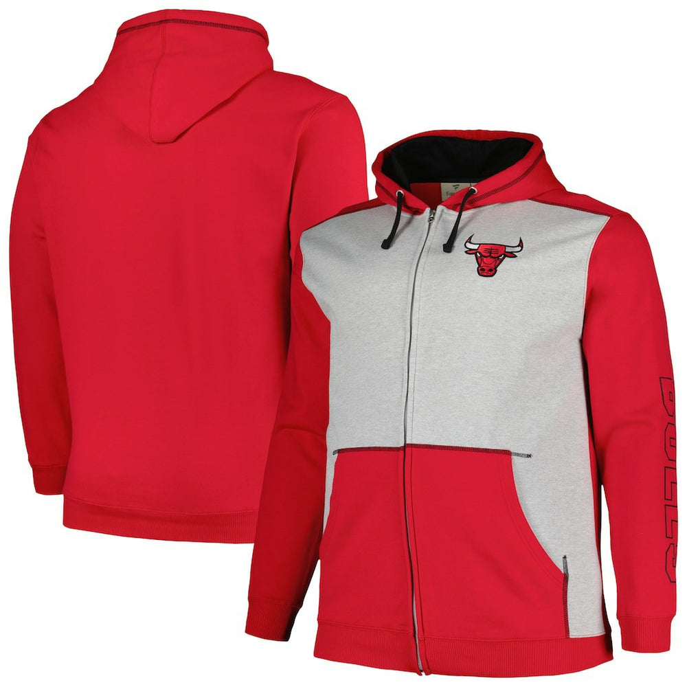 Fanatics - Chicago Bulls Big & Tall Contrast Pieced Stitched Full-Zip Hoodie - Red/Heather Gray