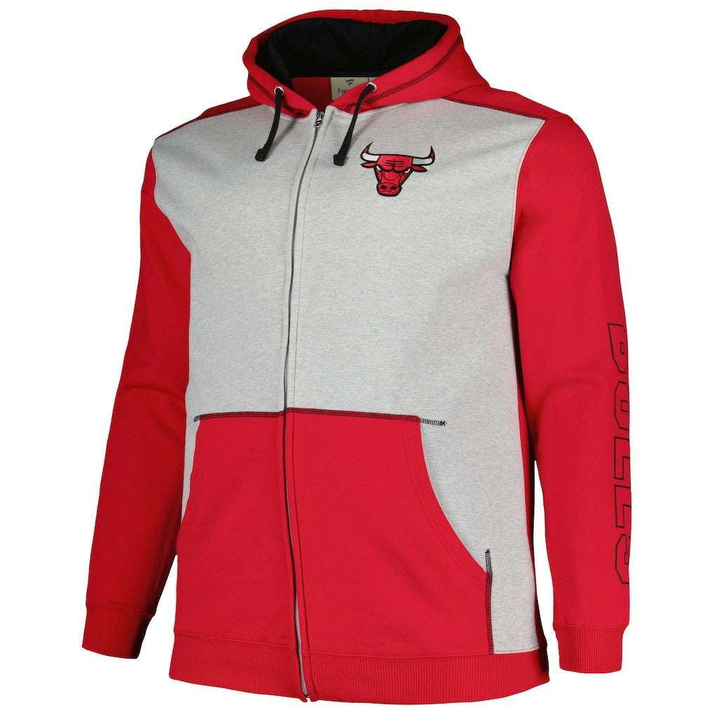 Fanatics - Chicago Bulls Big & Tall Contrast Pieced Stitched Full-Zip Hoodie - Red/Heather Gray