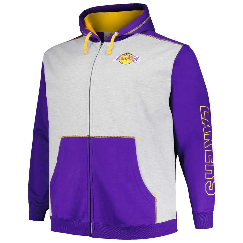 Fanatics - Los Angeles Lakers Big & Tall Contrast Pieced Stitched Full-Zip Hoodie - Purple/Heather Gray