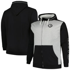 Fanatics - Brooklyn Nets Big & Tall Contrast Pieced Stitched Full-Zip Hoodie - Black/Heather Gray