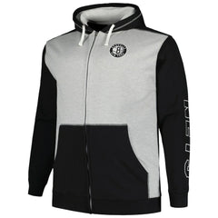 Fanatics - Brooklyn Nets Big & Tall Contrast Pieced Stitched Full-Zip Hoodie - Black/Heather Gray