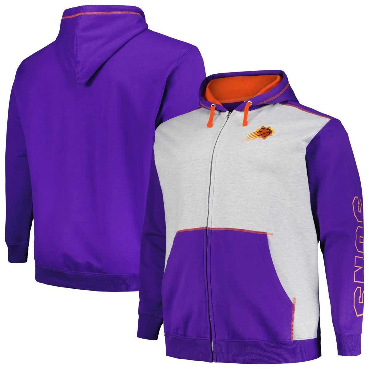 Fanatics - Phoenix Suns Big & Tall Contrast Pieced Stitched Full-Zip Hoodie - Purple/Heather Gray