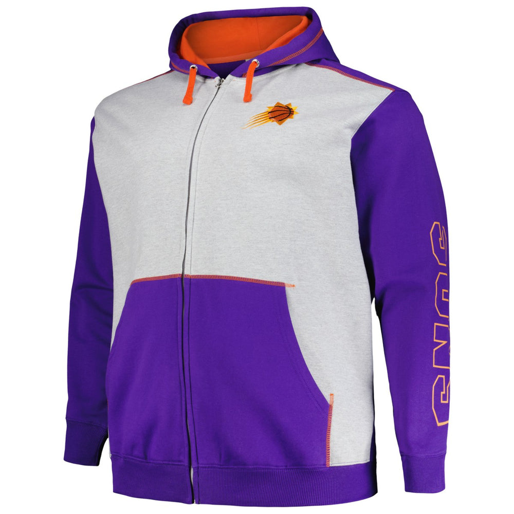 Fanatics - Phoenix Suns Big & Tall Contrast Pieced Stitched Full-Zip Hoodie - Purple/Heather Gray